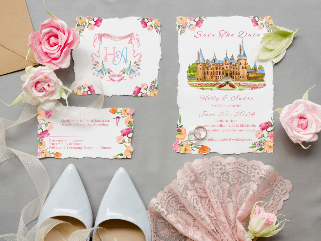 A save the date image with shoes and decorations